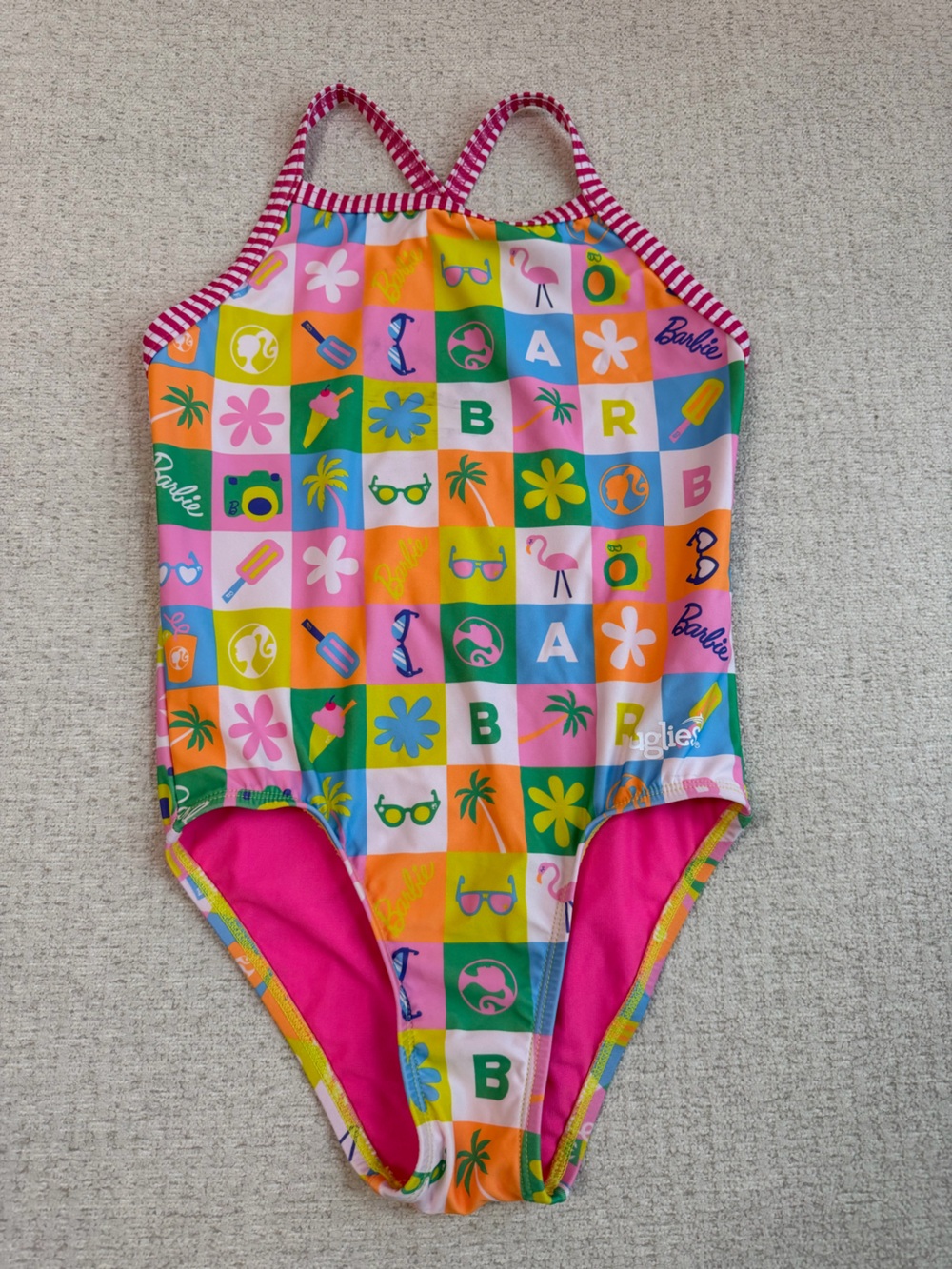 Barbie Girls' Multicolor Checkerboard One-Piece Swimsuit